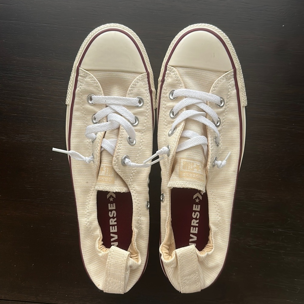 Cream thin stripe converse